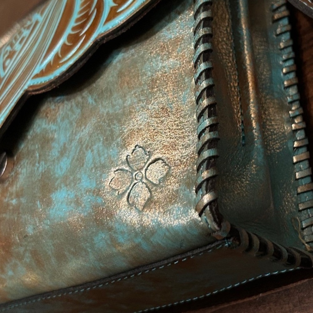 Patricia Nash Crossbody Bag Purse Turquoise Leather Western Boho Artisan Rustic - Picture 4 of 10